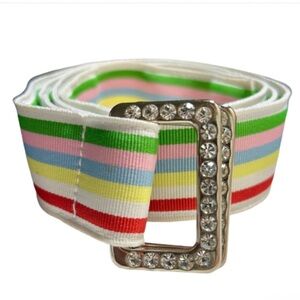 EXPRESS Limited Edition Vintage Pastel Rainbow Rhinestone Buckle Fabric Belt S/M